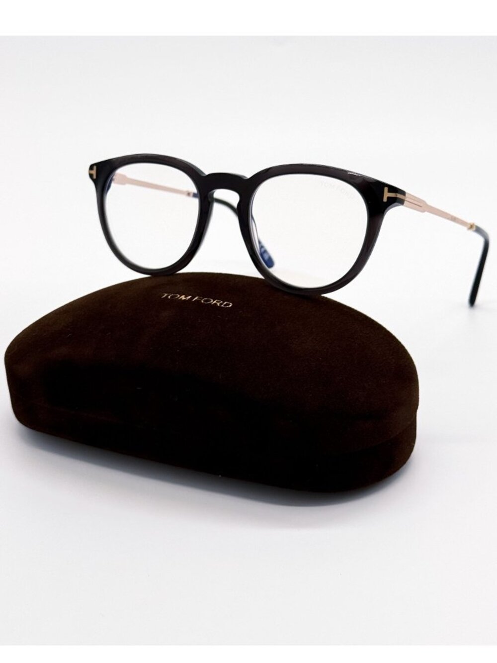 New Tom Ford TF5905 005 Black Gold Round Eyeglasses FT5905